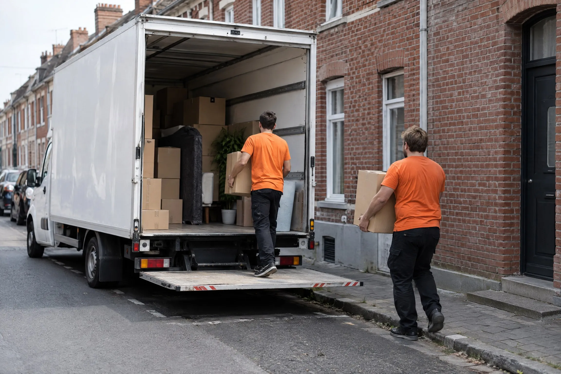 Livraison dans une rue de maisons en brique