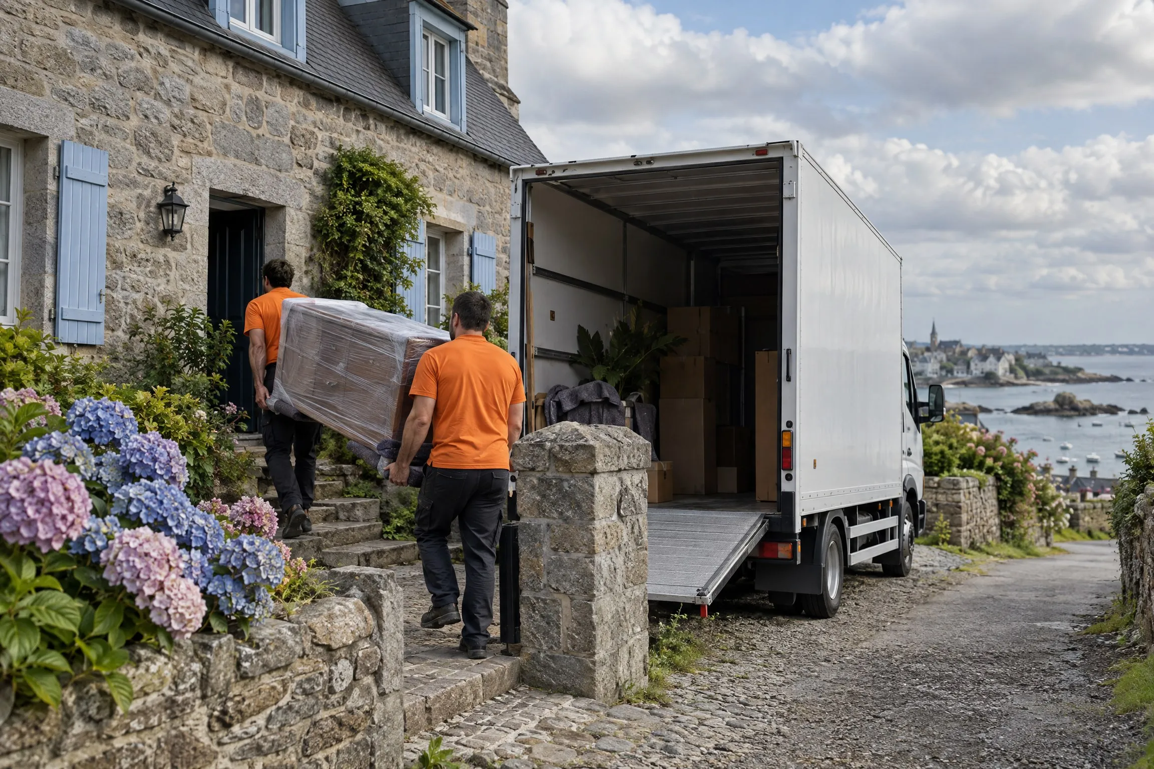 Livraison devant une maison en granit