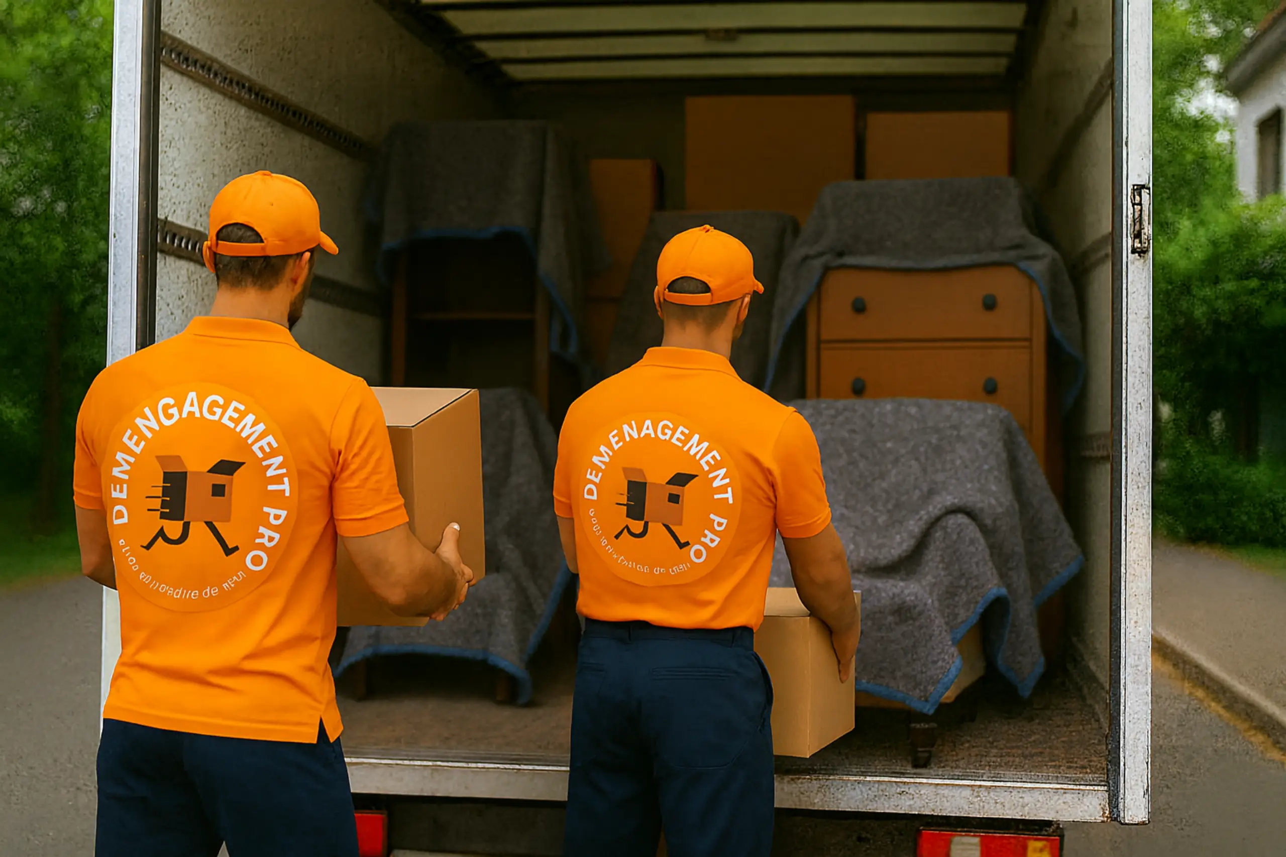 Deux déménageurs chargeant un camion dans le cadre d’un déménagement en groupage