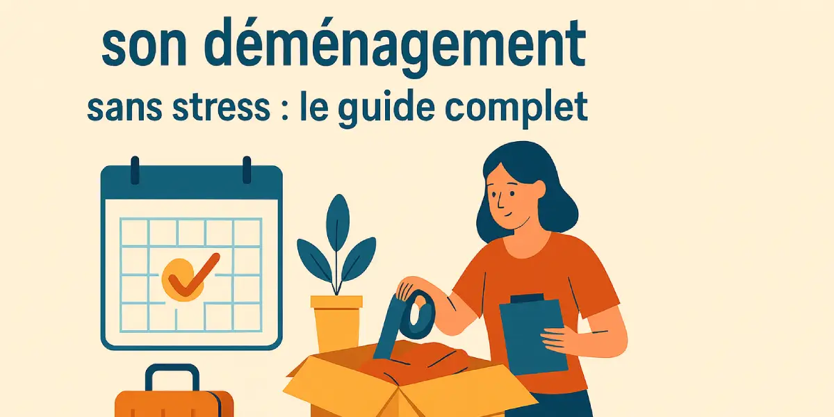 Illustration guide complet pour organiser un déménagement sans stress avec calendrier et cartons